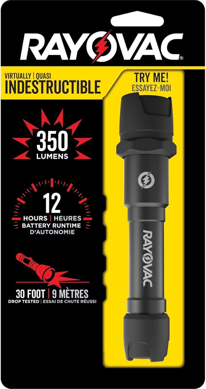 Rayovac Virtually Indescructible LED Tactical Flashlight, Bright Heavy Duty Flashlight for Camping Gear and Hiking, Water Resistant EDC Flashlight, Pack of 1, Black