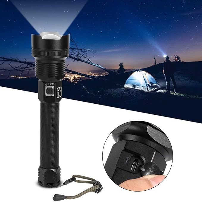 1200000 Lumens High Power Flashlight USB Rechargeable XHP70 Ultra Bright Tactical LED Flashlights,Waterproof Zoomable Heavy Duty Torch Light with 3 Modes for Camping Hiking Emergency