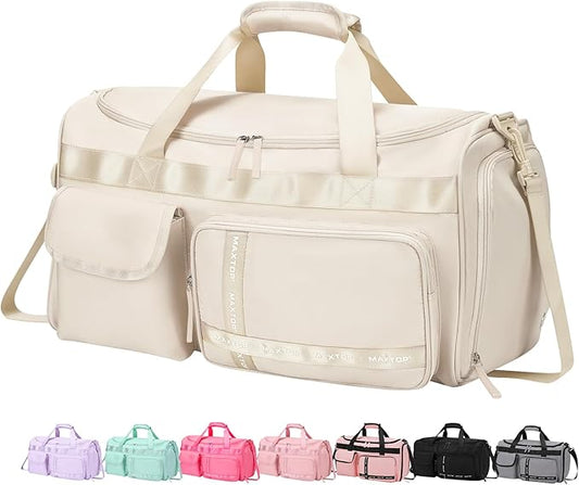 MAXTOP Gym Bag for Women Men Travel Duffle Bag Large Capacity Carry On Weekender Overnight Bag With Shoe Compartment Gym Tote Dry Wet Separation Duffel Bag for Travel