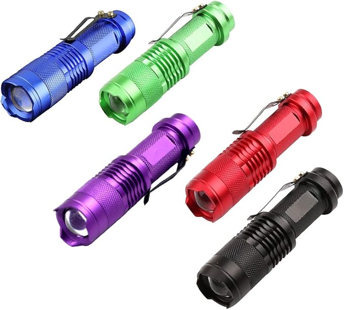 (Pack of 5 Multicolored 3-Mode Flashlight: Red Light Flashlight, Green Light Flashlight, Blue Light Flashlight, 395 UV Light Flashlight, White LED Light Flashlight