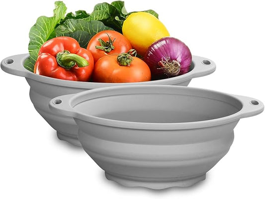 Collapsible Bowls for Camping 88oz Large Collapsible Bowl Silicone Mixing Bowl Collapsible Salad Bowl for Outdoor Hiking Travel Storage and Mixing 2 PACK (Light Grey)