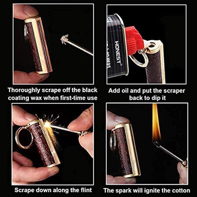 Fire Starter Lighter Waterproof Flint Match Outdoor Camping Permanent Metal Matchstick with Keychain(Sold Without Fluid) (Red)