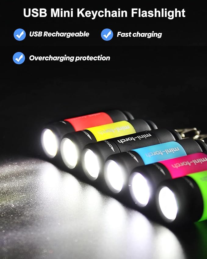 Mini Flashlight Keychain Rechargeable, Colorful Small LED Flashlight Torches for Kids/Adult Hiking Camping,Waterproof Pocket Flashlight for Kids for Backpack,(12 Pack)