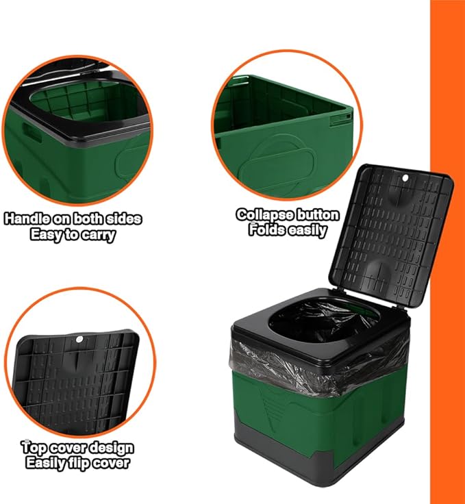 Adult Portable Toilet, Outdoor Camping Portable Toilet, Foldable Travel Toilet with Cover, Suitable for Hiking/Long-Distance Travel (Green)