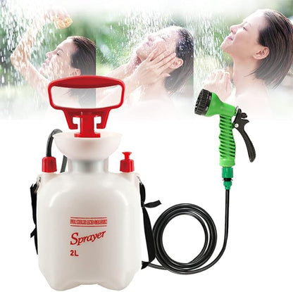 CLICIC 0.52 Gallon Pressure Sprayer with 7 Spray Modes, Camping Shower with Removable Hose and Shower Head for Camping Outdoor Traveling Hiking and Pet Bath 2L