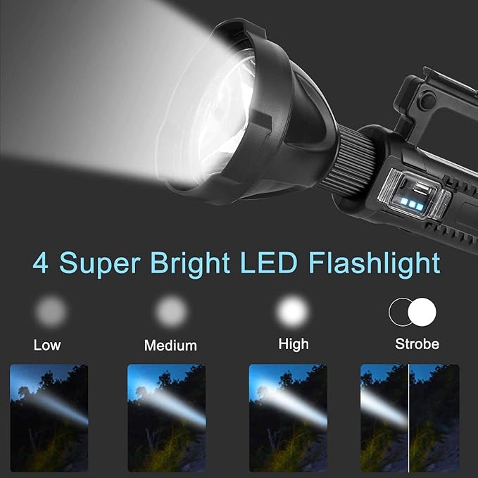Foleto Rechargeable LED Spotlight Flashlights 120000 High Lumens, Super Bright Flashlight with 4 Modes IPX5 Waterproof, Large Searchlight for Fishing, Hiking and Camping with Tripod(Large)