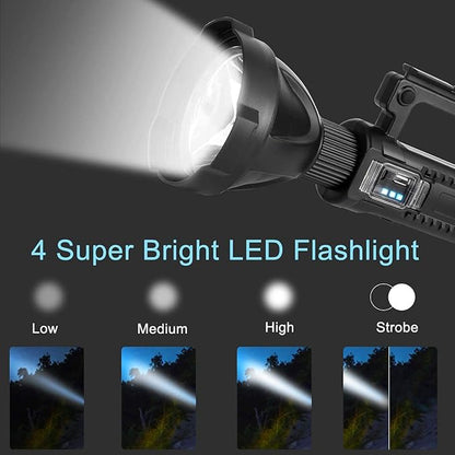 Foleto Rechargeable LED Spotlight Flashlights 120000 High Lumens, Super Bright Flashlight with 4 Modes IPX5 Waterproof, Large Searchlight for Fishing, Hiking and Camping with Tripod(Large)