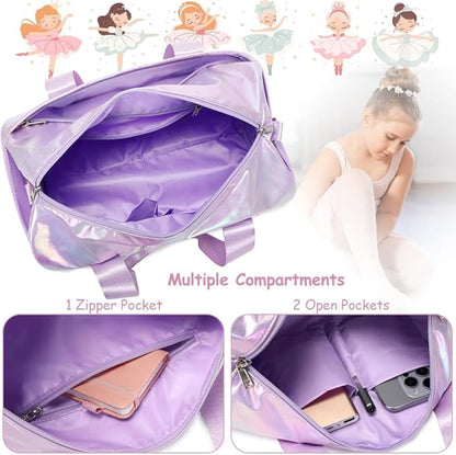 Dance Bag for Girls Dancers Ballet Bag Shiny Rainbow Sports Duffle Bag for Girls Ballerina Gym Duffle with Waterproof Dry Wet Separated Compartment