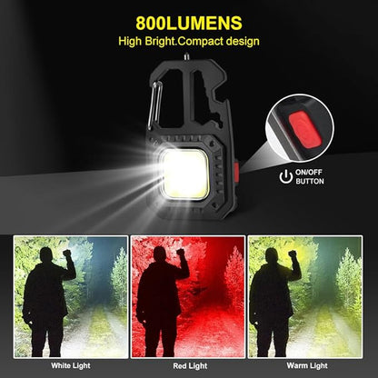 COB Keychain Flashlights,Multifunctiona Work Light,1000 Lumens Rechargeable LED Keychain Flashlight 7 Modes Portable Pocket Light with Screwdriver, Bottle Opener for Camping,Hiking and Fishing