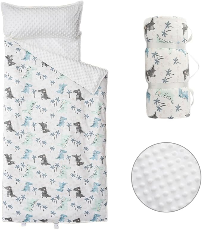 Bunnikins & Clover Toddler Nap Mat with Removable Pillow, Nap Mats for Preschool, Easy Clean Toddler Nap Pad for Kindergarten, Kids Sleeping Bag for Travel Camping