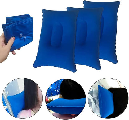 3 Pack Royal Blue Ultralight Inflatable Pillow Small Squared Flocked Fabric Air Pillow for Hiking,Camping,Traveling,Napping,Desk Rest,Neck & Lumbar Support