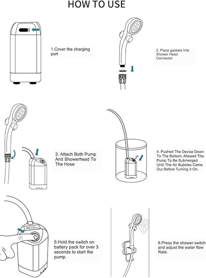AUTOPkio Portable Camping Shower - Outdoor Camp Shower with Showerhead Sprayer & Rechargeable Battery Pump for Camping, Travel, Hiking, Car Washing, Pet Bath