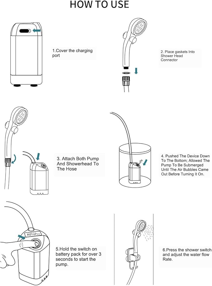 AUTOPkio Portable Camping Shower Pump - Camp Shower with Outdoor Showerhead Sprayer & Rechargeable 4500mAh Battery Pump for Camping, Travel, Hiking, Car Washing, Pet Bath(Green)
