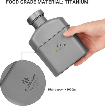 COOK'N'ESCAPE Titanium Camping Cookware Titanium Canteen Mess kit, Camping Canteen with Pot and Pan Set, Portable Lightweight Cookware for Outdoor Hiking Backpacking Picnic