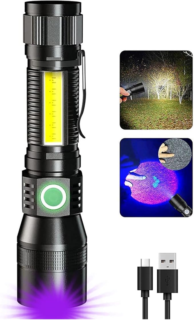UV Flashlight Black Light, 3-in-1 Magnetic Flashlight Rechargeable, 1000 Lumen Tactical LED Flashlight, 7 Modes Waterproof UV Light Flashlight for Camping Emergencies Pet Urine Detection