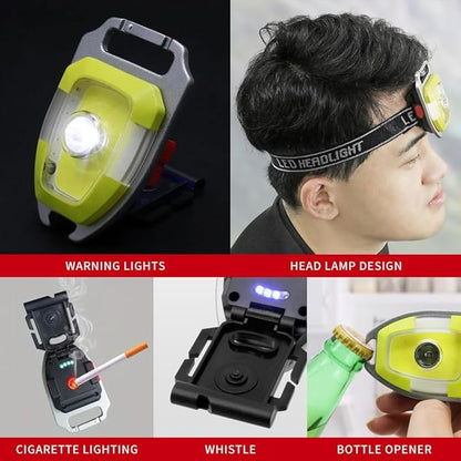 LED Small Flashlight, Snap-on Key Chain Light, COB Multi-Function Mini Work Light, 600 Lumens Rechargeable, 7 Lighting Modes with Fire Starter, Seat Belt Cutter, Screwdriver, Whistle, Yellow