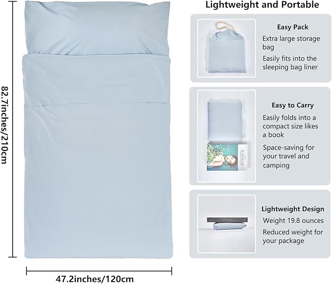 Sleeping Bag Liner Camping Adult Sleep Sack Lightweight Travel Sheet for Hotel Bed Compact Ultralight Essential Cleaning Supplies Kit Travel Bedding Set for Backpacking