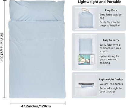 Sleeping Bag Liner Camping Adult Sleep Sack Lightweight Travel Sheet for Hotel Bed Compact Ultralight Essential Cleaning Supplies Kit Travel Bedding Set for Backpacking