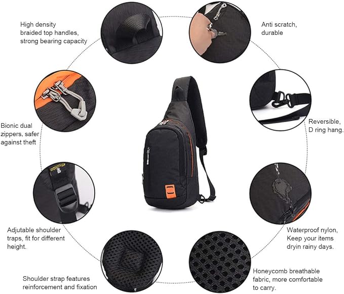 Peicees Small Sling Backpack Waterproof Unisex Shoulder Bag Chest Crossbody Daypack
