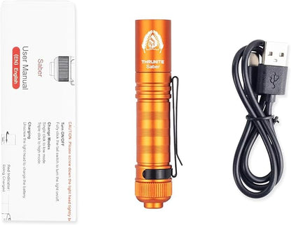 ThruNite BSS Saber 1015 Lumens AA Mini Flashlight Rechargeable, Small EDC Flashlight with Clip High Performance LED Light (Orange)