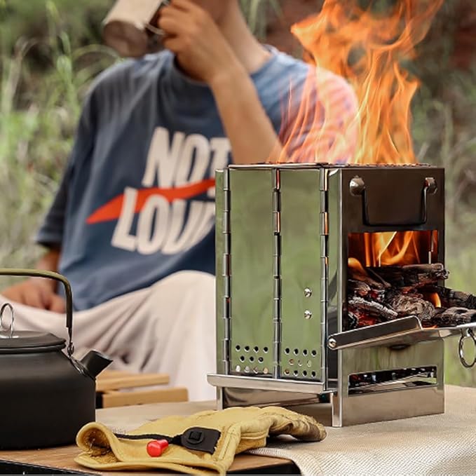 Wood Burning Camp Stove Camping Stove Folding Camp Stove Mini Camp Stove Folding Stove Wood Burning Rocket Portable Backpacking Stainless Steel Light Folding Stove for Outdoor Hiking BBQ