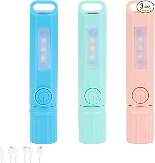 3 Pack Rechargeable Flashlights USB C Mini LED Flashlights, Camping Lantern Combo Flashlight, Ultralight Zoomable Flashlights, for Kids Gift, Camping, Hiking, Night Reading etc (3 Pack)