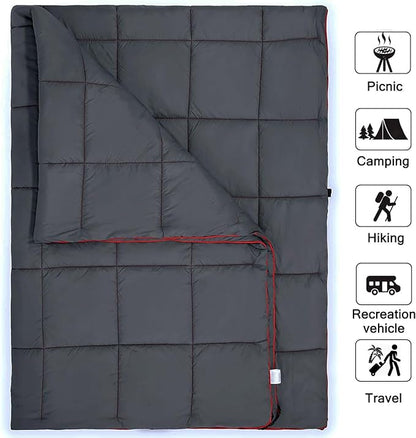 Camping Blanket, Puffy Waterproof Travel Blanket, Warm Cozy Picnic Blanket, for Outdoors, Travel, and Mountain.(Dark Grey, 78" x 56")