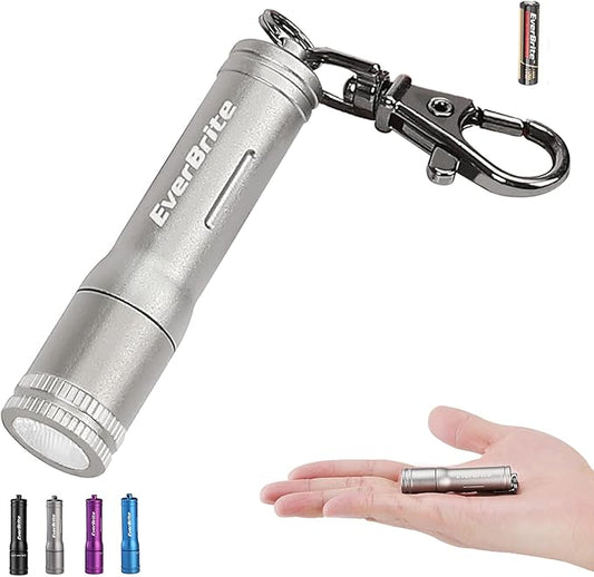 EverBrite Keychain LED Flashlight Mini Bright Key Ring Portable Pocket Torch for EDC, Party Favors, Night Reading, Camping, Power Outage, Emergency, AAA Battery Included, Gray