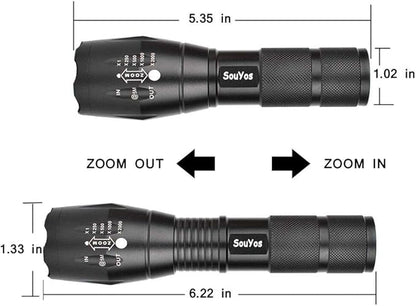 Military Grade Flashlight 2000 Lumen 5 Modes Water Resistant LED Tactical Torch Flash Light, 2 Pack