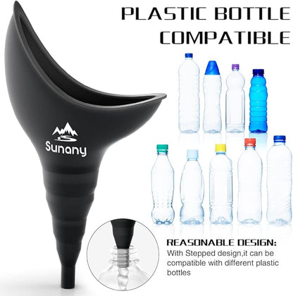 Female Urination Device, Female Urinal Silicone Funnel Urine Cups Portable Urinal for Women Standing Up to Pee Funnel Reusable Women Pee Funnel, Outdoor, Activities, Camping (Black)