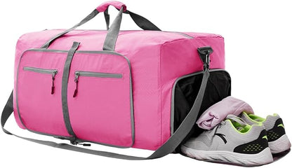 Dimayar Travel Duffle Bag for Men Women - Foldable Duffel Bag with Shoes Compartment - Overnight Bags Waterproof & Tear Resistant(115L,Pink)