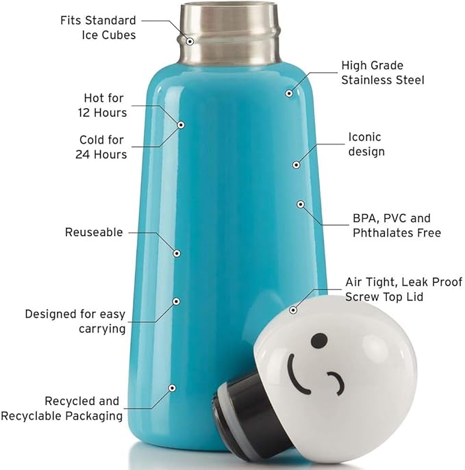 Stainless Steel Water Bottle | 300ml Insulated Water Bottle BPA Free | Cold for 24+ Hours, Hot for 12 | Sky Blue & White Wink by Lund London (7159)