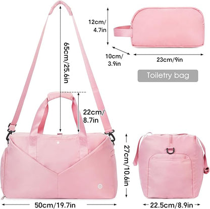 Ceneda 20" Gym Duffel Bag with Wet Pocket Shoes Compartment Portable Overnight Weekender Bag Travel bag Yoga Bag for Women (Pink)