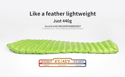 Mini 6 Degree 800FP Goose Down Sleeping Bag Ultralight Down Sleeping Bag for Backpacking and Camping for Men & Women (Green, Regular)