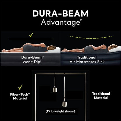 Intex 64123ED Dura-Beam Plus Pillow Rest Fiber-Tech – Queen Size – Built-in Electric Pump – 16.5in Bed Height – 600lb Weight Capacity