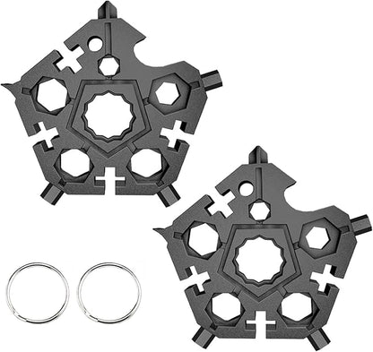 2PCS 23-in-1 Portable Carbon Steel Snowflake Multi Tool with Key Ring,Hand Tool Portable,Bottle Opener,Flat Phillips Screwdriver,Wrench Kit for Adventure Camping Travel Tool (Black-2pcs)