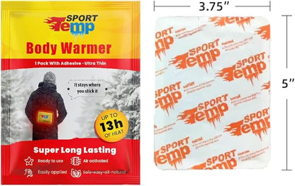 Body Warmers (45 Count) - Up to 13 Hours of Heat, Easily Apply with Adhesive - Ultra Thin, Easy, All Natural - Air Activated, Odorless Hot Body Warmers - Sport Temp
