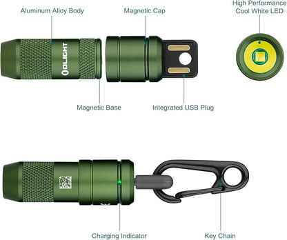 OLIGHT IMINI 2 EDC Rechargeable Keychain Flashlight, 50 Lumens Compact and Portable Mini Light, Tiny LED Keyring Lights with Built-in Battery Ideal for Everyday Carry and Emergencies (OD Green)