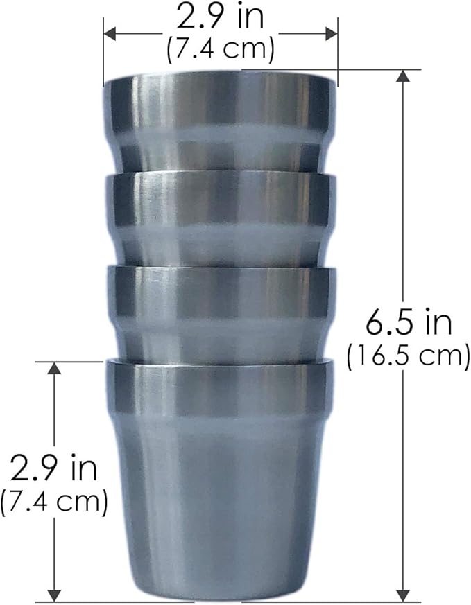nCamp - Camping Coffee Cup Set, Insulated Stainless Steel Cups, Stackable Metal Cups, Stainless Steel Cup with Nylon Drawstring Bag, Made with 304 Stainless Steel, 6 oz, 4-Piece Set