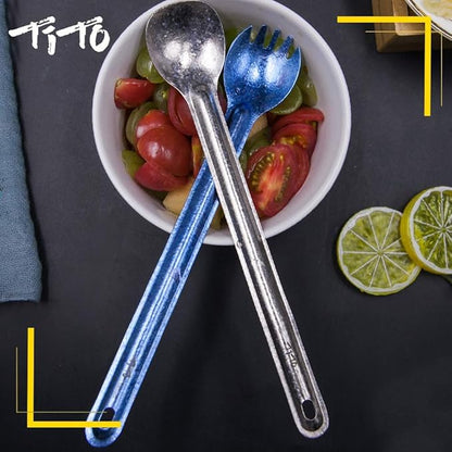 TiTo Titanium Long Handle Spork and Spoon Eco-Friendly Ultralight Portabale Flatware for Outdoor Camping Backpacking Hiking Travel Picnic Tableware with Bag (Bright Titanium Spoon)