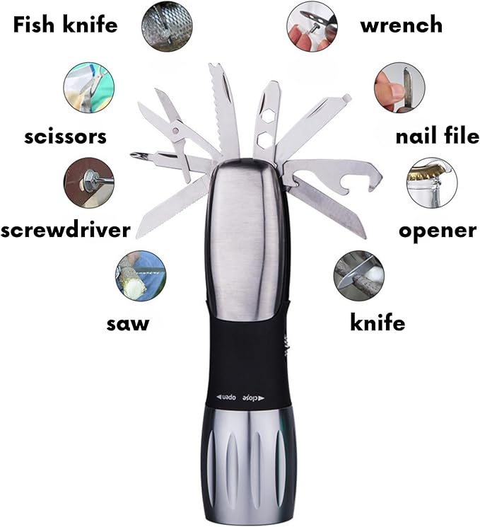 Car Emergency Tool Flashlight Escape Tool Light Multi-tool LED Flashlight torch with 8 Tools Including Flashlights Knief Bottle Opener Scissors Screwdriver