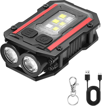 Mini Keychain Flashlight with Clip, 8 Modes Pocket Flash Light, Red Blue COB Side Light, Type-C Rechargeable for Hiking, Camping, Emergency (1, Black)