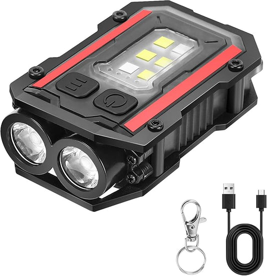 Mini Keychain Flashlight with Clip, 8 Modes Pocket Flash Light, Red Blue COB Side Light, Type-C Rechargeable for Hiking, Camping, Emergency (1, Black)
