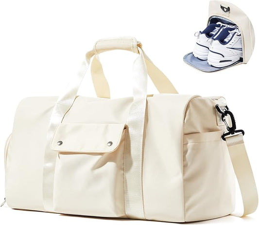 Travel Duffle Bag, Gym Bag with Shoe Compartment, Carry on Bags for Women Weekender Overnight Bag, Underseat Personal Item Bolso de Viaje - Beige