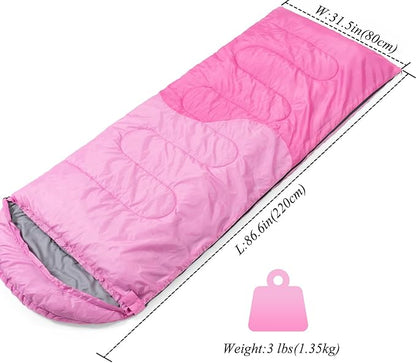 Sleeping Bag - 3 Seasons for Adults Kids Boys Girls Camping Hiking - Warm Cold Weather Lightweight Portable with Compression Bag for Backpacking in Spring, Summer, Fall and Winter