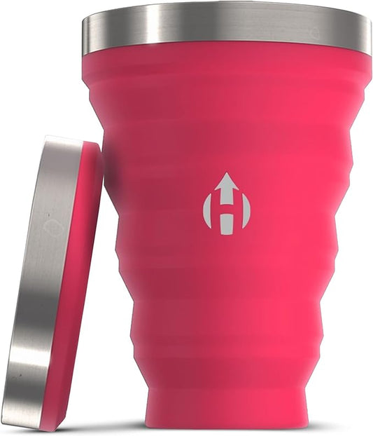 HYDAWAY Collapsible Pint - 16 oz, Silicone & Steel Rim I Collapsible Cup for Beer, Water & Soda, Portable Drinking Cup for Party, Camping, Backpacking & Hiking, Folding Travel Cups Collapse to 1-inch