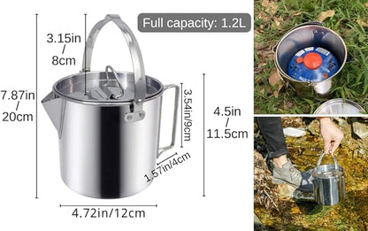 BeGrit Camping Coffee Pot Camping Pot Tea Kettle Stainless Steel Hiking Pot Portable Percolator Coffee Pot with Handles and with Lids for Camping Hiking Picnic