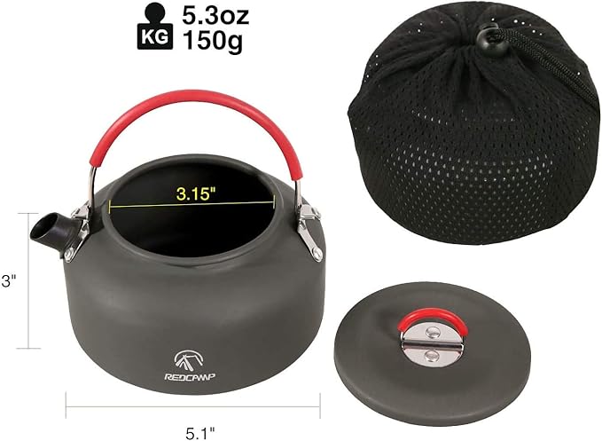 REDCAMP 0.8L Mini Outdoor Camping Kettle, Aluminum Water Pot with Carrying Bag, Compact Lightweight Tea Kettle