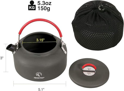 REDCAMP 0.8L Mini Outdoor Camping Kettle, Aluminum Water Pot with Carrying Bag, Compact Lightweight Tea Kettle