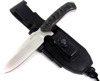JEO-TEC Nº15 Bushcraft Survival Hunting Tactical Knife - BOHLER N690C Stainless Steel, Multi-positioned Leather Sheath, Sharpener Stone
